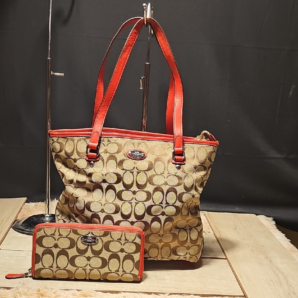 Stylish Red and Brown Tote Bag with Wallet